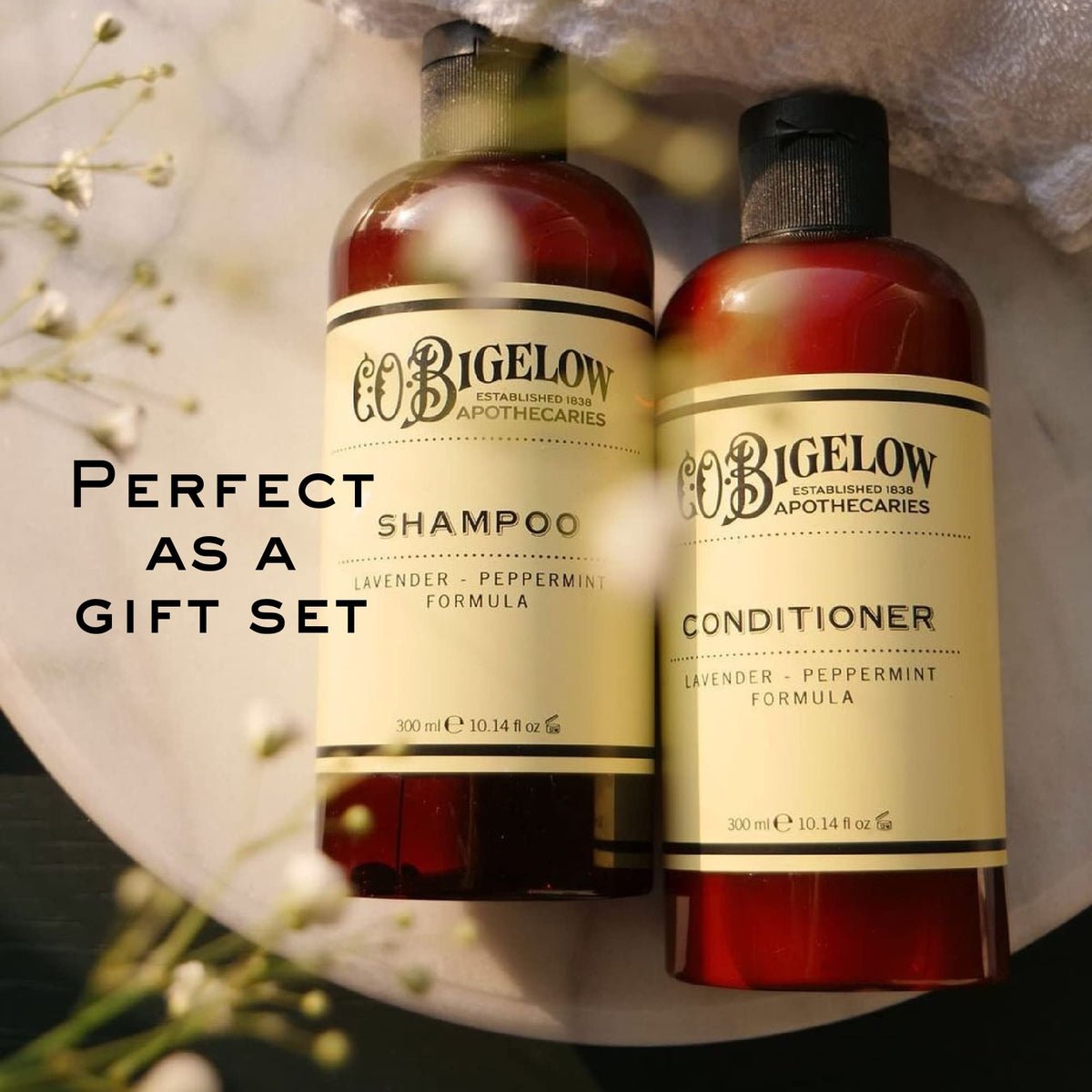 C.O. Bigelow Lavender Peppermint Conditioner in shower ready to detangle and hydrate hair