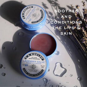 Cruelty-free and USA-made emblem on Lavender Salve Tins packaging.