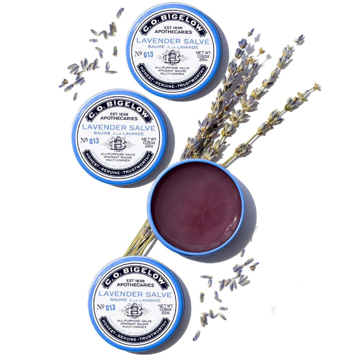 Label highlights natural ingredients and lavender aroma of the salve.