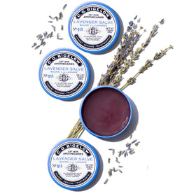 Label highlights natural ingredients and lavender aroma of the salve.