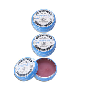 C O Bigelow Lavender Salve Tins 3-pack on display for lip and skin care.