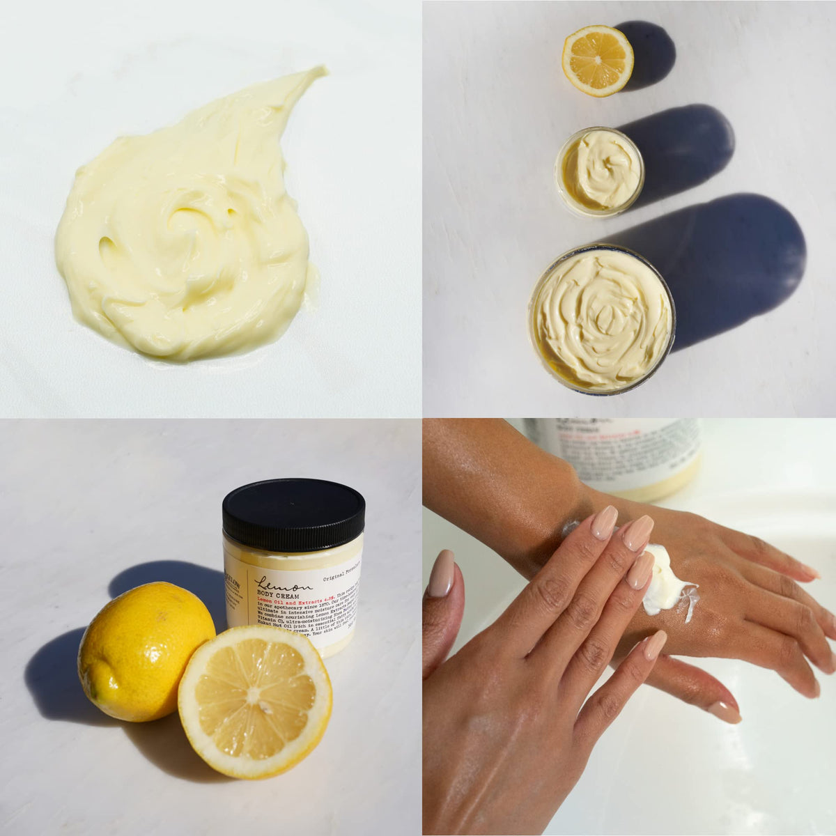 C.O. Bigelow Lemon Body Cream hand-application demonstrating smooth massage