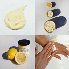 C.O. Bigelow Lemon Body Cream hand-application demonstrating smooth massage