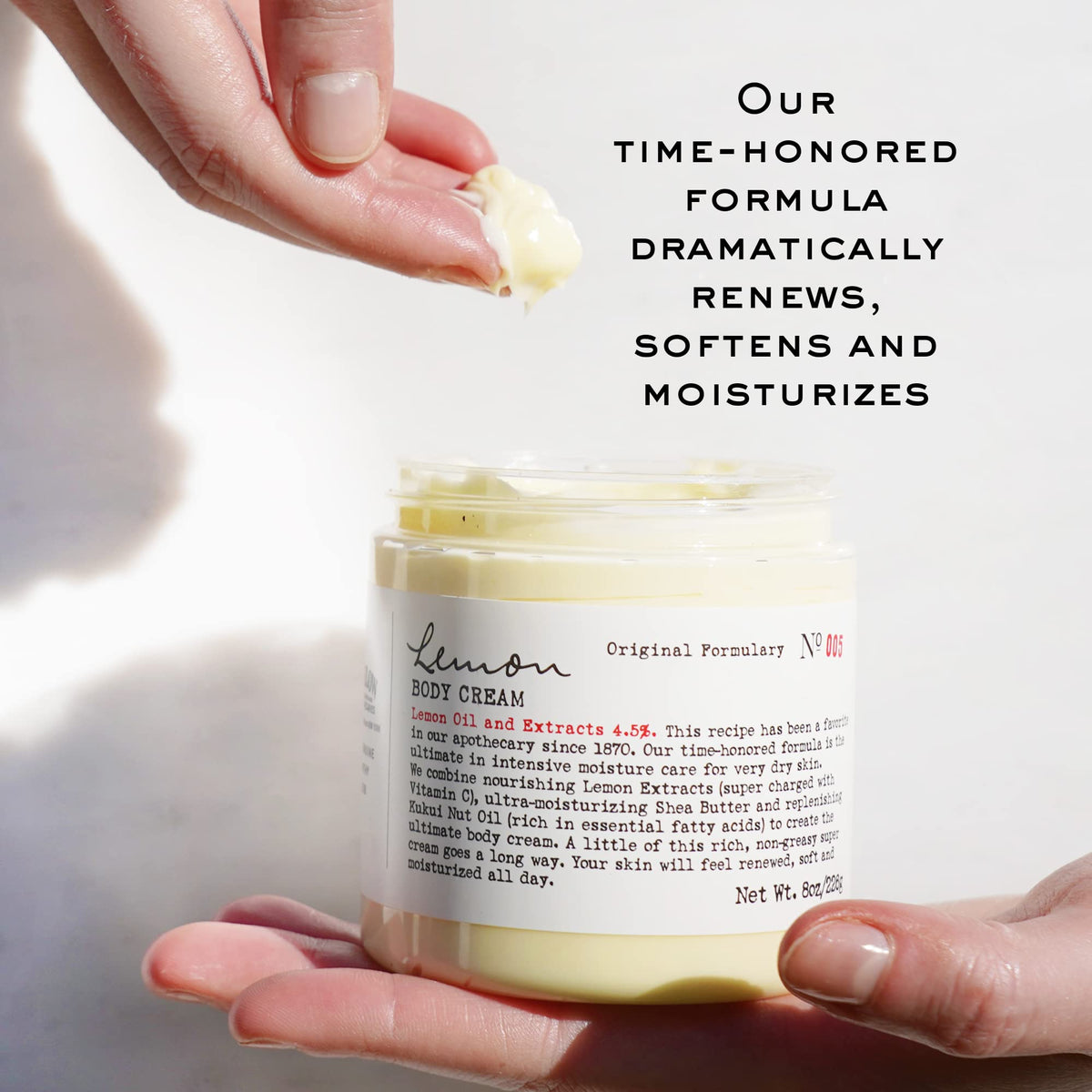 C.O. Bigelow Lemon Body Cream jar showing rich, silky texture for dry skin