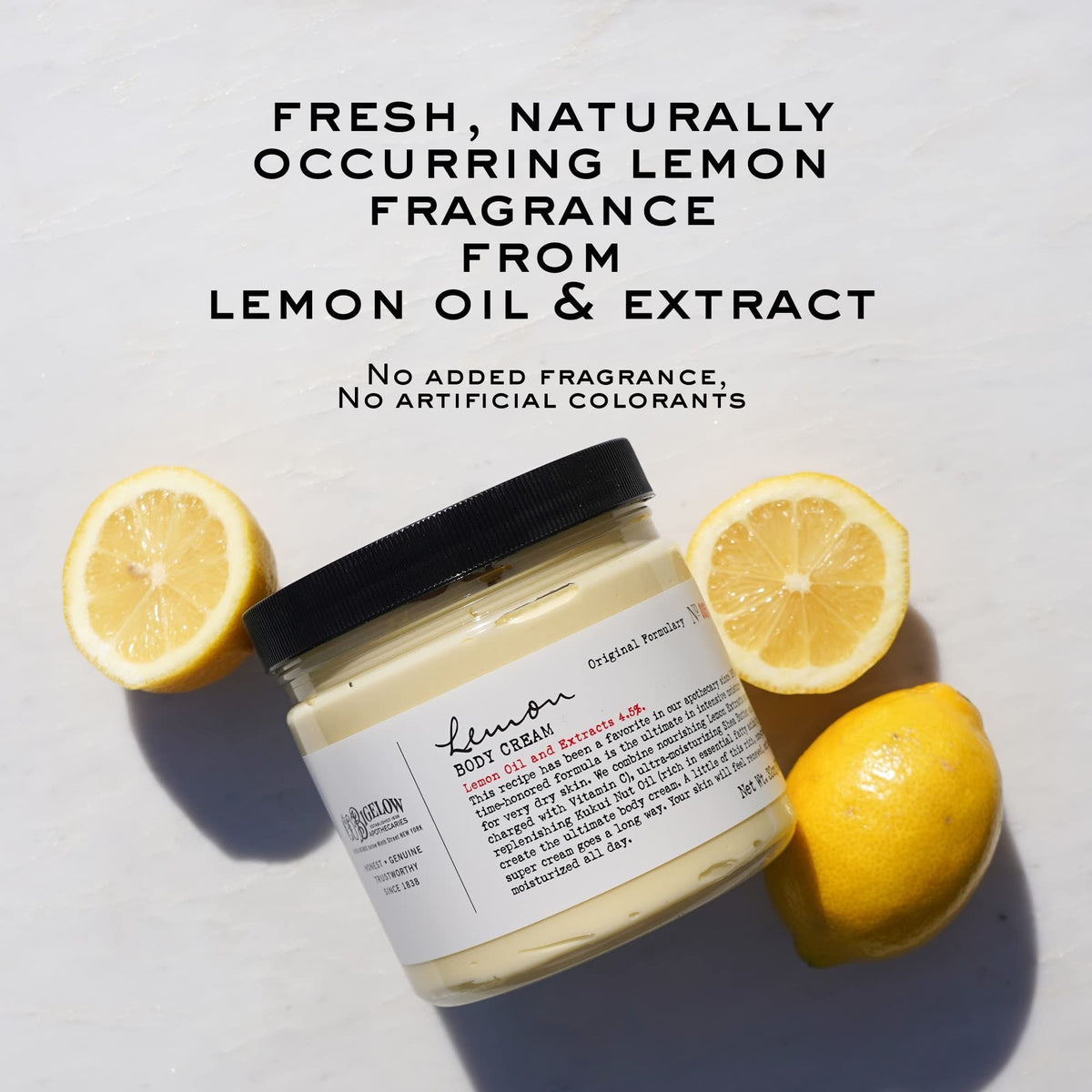 C.O. Bigelow Lemon Body Cream label highlights lemon extract and USA-made formula