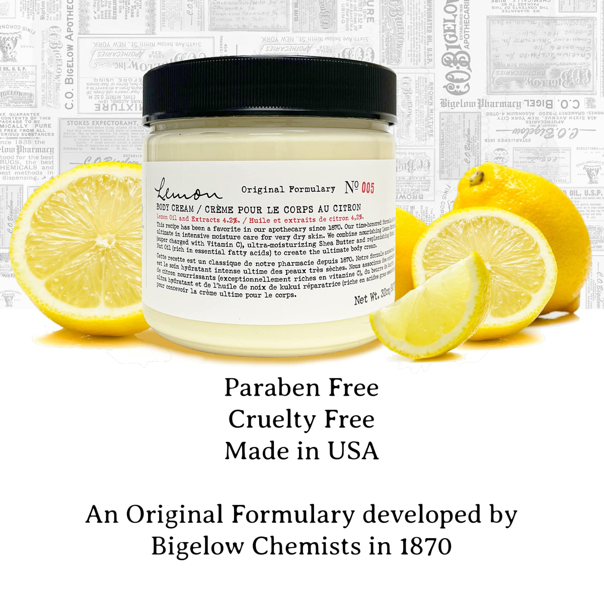C.O. Bigelow Lemon Body Cream texture close-up showing quick absorption