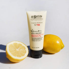 C.O. Bigelow Lemon Hand Treatment cream texture demonstrating quick absorption and non-greasy finish.