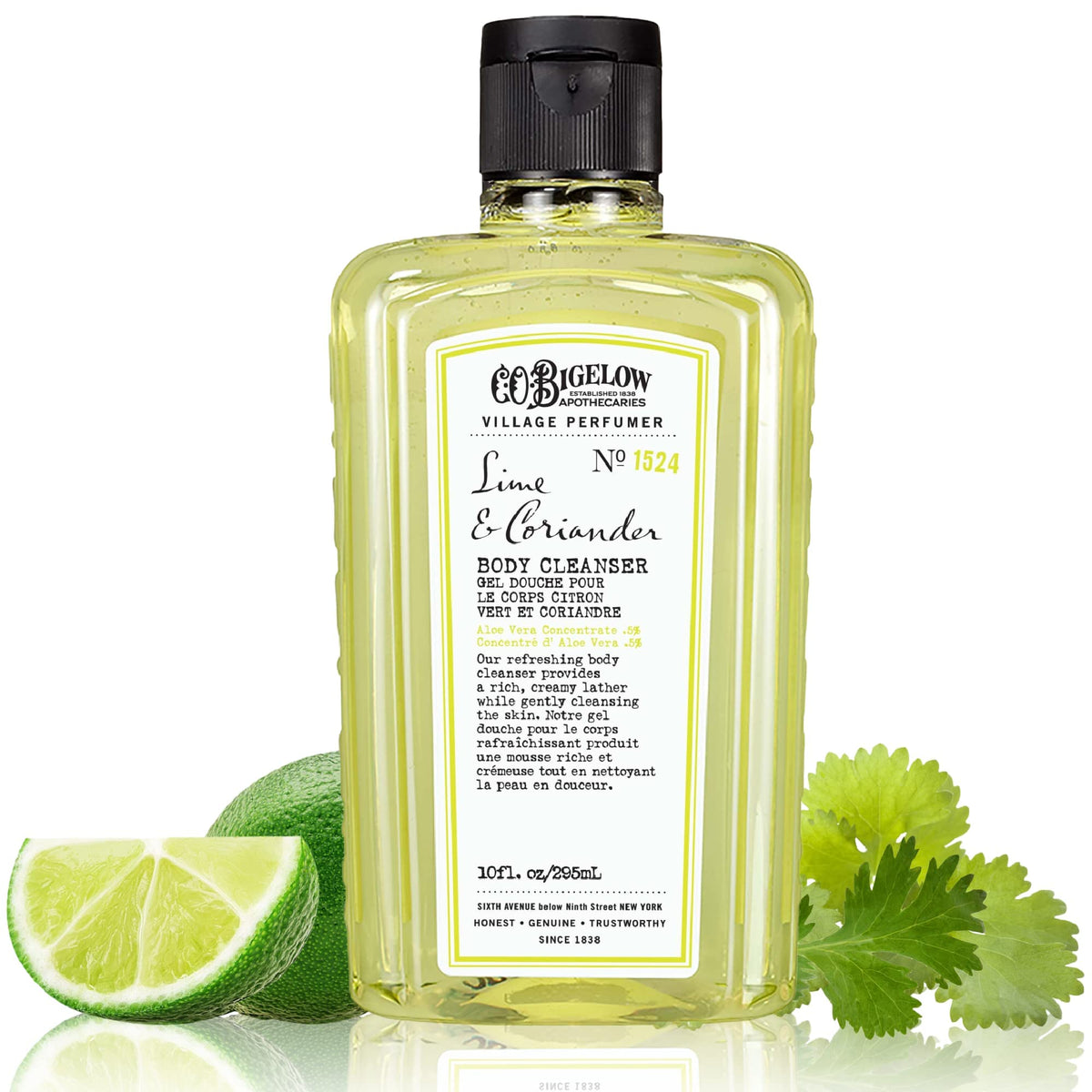 C.O. Bigelow Lime Coriander Body Wash bottle front view for daily cleansing and hydration
