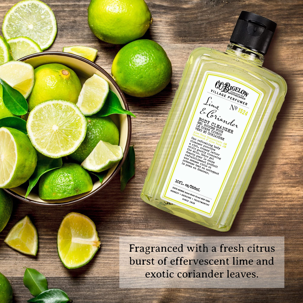 Lush foam forms as you lather with C.O. Bigelow Lime Coriander Body Wash