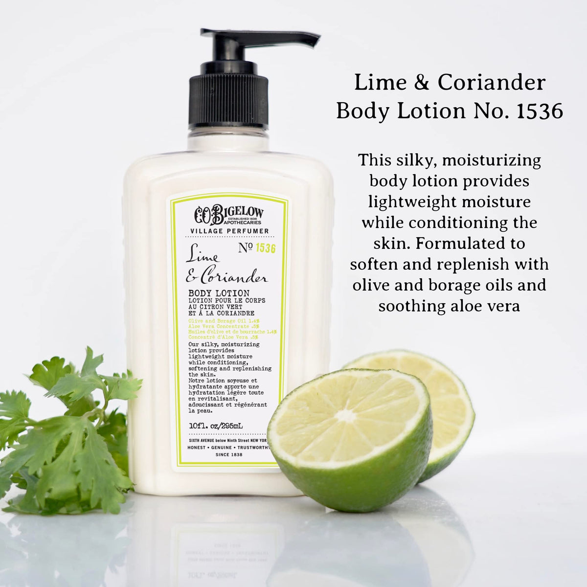 C.O. Bigelow Lime Coriander scent closeup highlights refreshing citrus-herb notes.