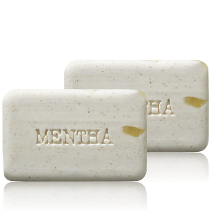 C.O. Bigelow Mentha Exfoliating Bar Soap packaging highlights brand and duo-pack.