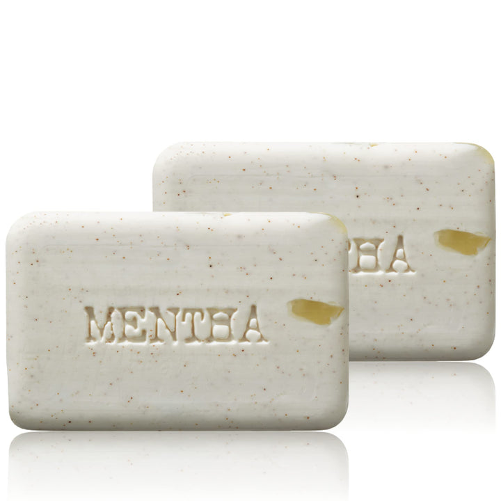 C.O. Bigelow Mentha Exfoliating Bar Soap packaging highlights brand and duo-pack.