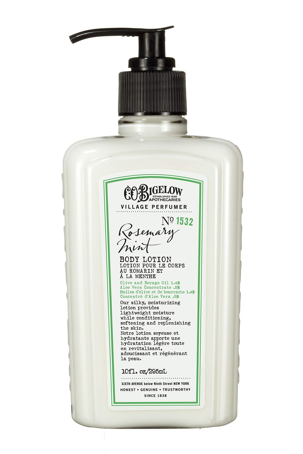 Ingredients panel featuring aloe vera, borage oil and olive oil for hydration.
