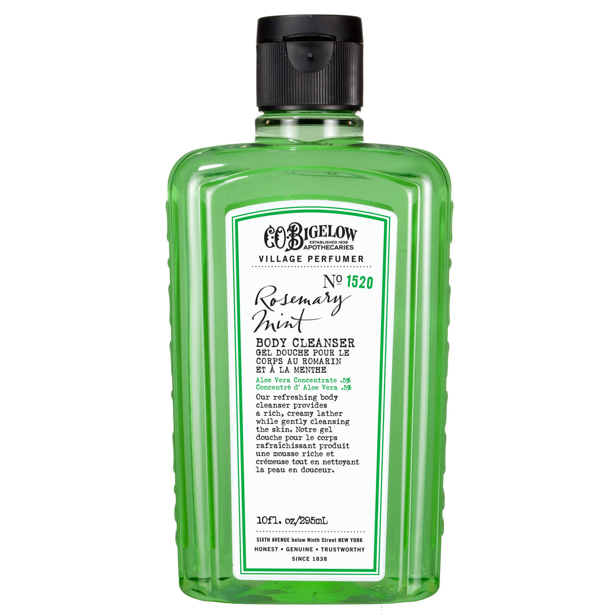 C.O. Bigelow Rosemary Mint Body Wash cruelty-free and USA-made label signals quality.
