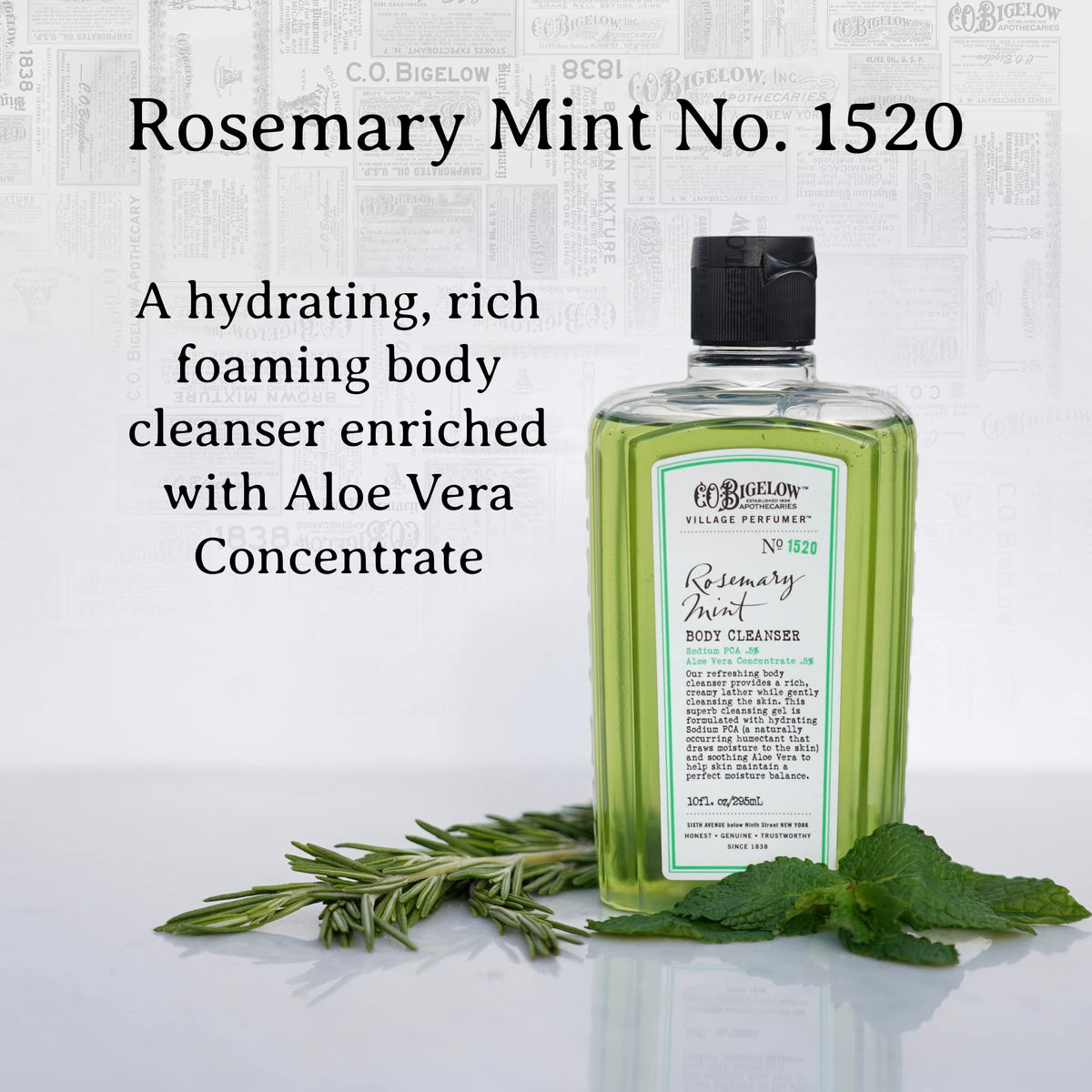 C.O. Bigelow Rosemary Mint Body Wash foam provides rich lather for a refreshing cleanse.