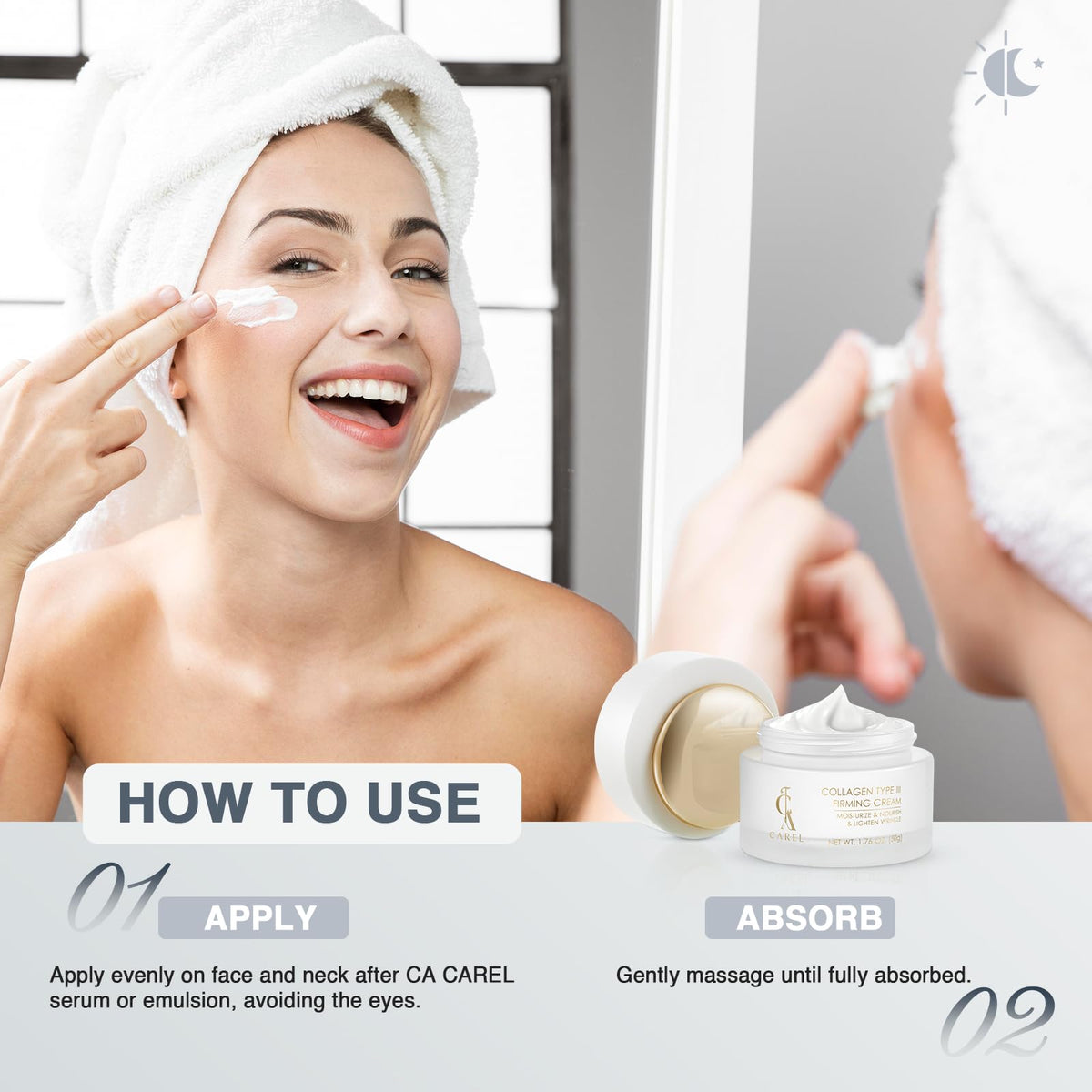CA CAREL face and neck routine closeup for daily care