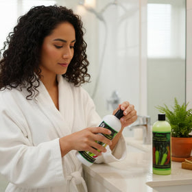 Cabellina conditioner 32oz bottle applying for detangling and smoother hair.