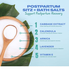 Cabocreme Postpartum Sitz Bath Salts bag closeup highlighting fine formula