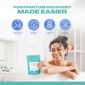 Cabocreme Postpartum Sitz Bath Salts bottle with label ready for daily routine