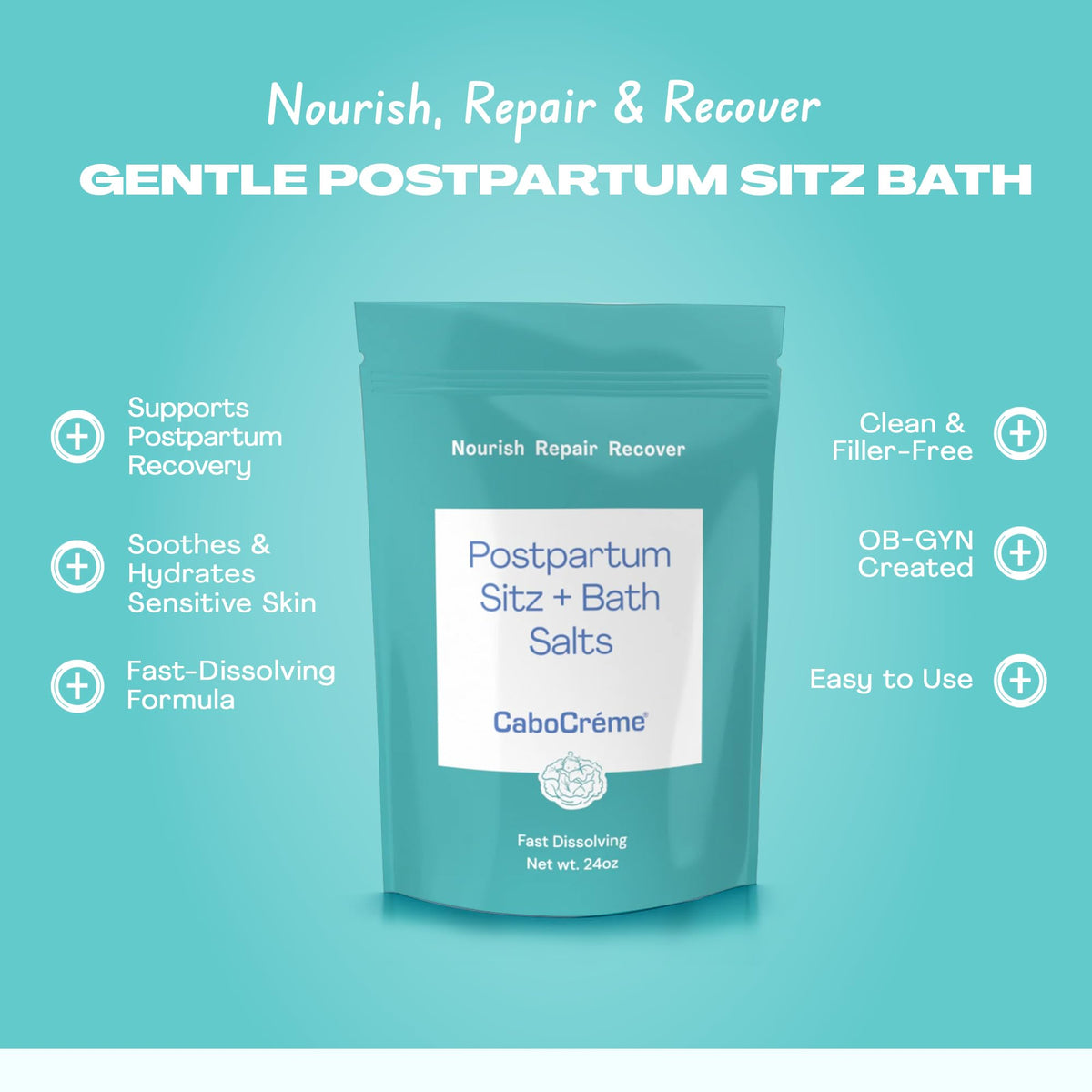 Cabocreme Postpartum Sitz Bath Salts dissolving in warm water for soothing relief