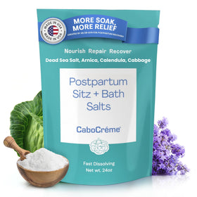 Cabocreme Postpartum Sitz Bath Salts packaging shown for postnatal care