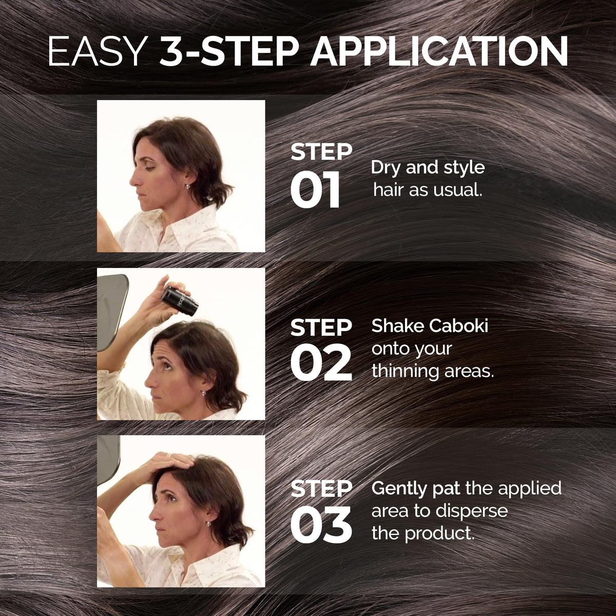 Caboki applied hair seamless blend reveals natural-looking fullness.
