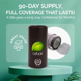 Caboki fibers dispense angle view ready to apply on thinning areas.