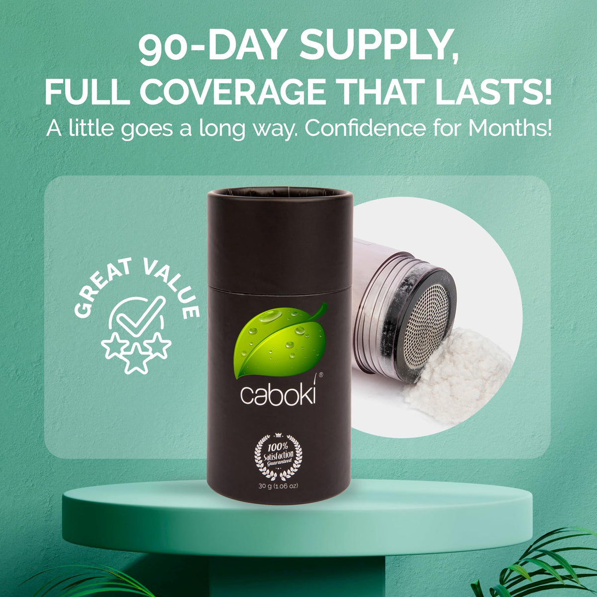 Caboki hair fibers applicator dispense shows easy, even coverage.