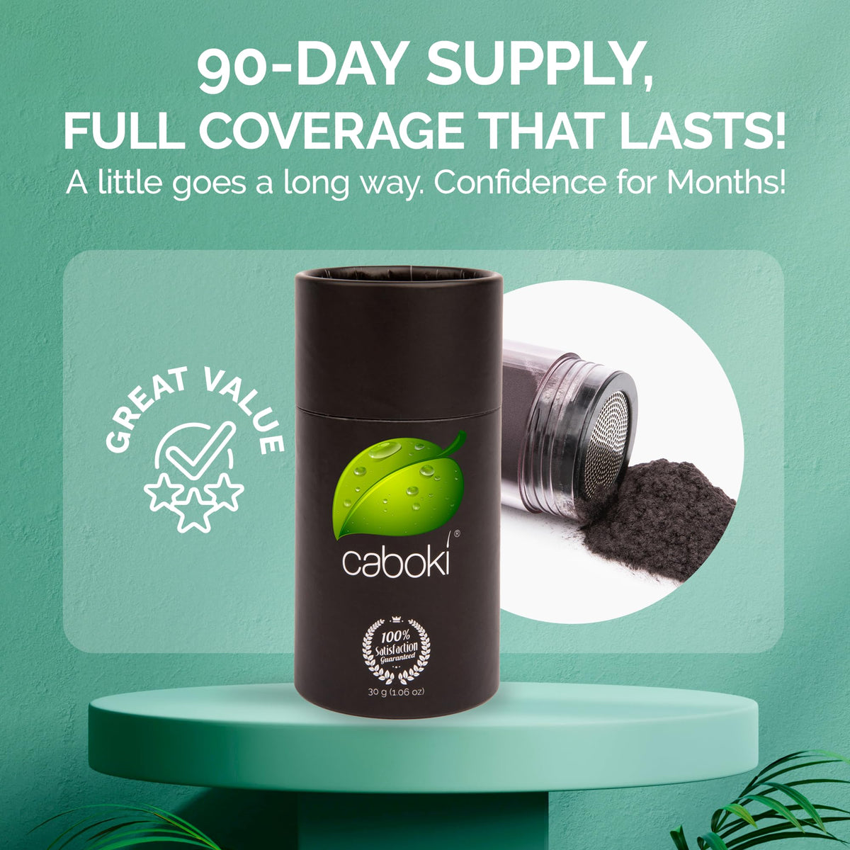 Caboki applicator showing shake-on method for even coverage.