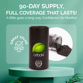 Caboki applicator showing shake-on method for even coverage.