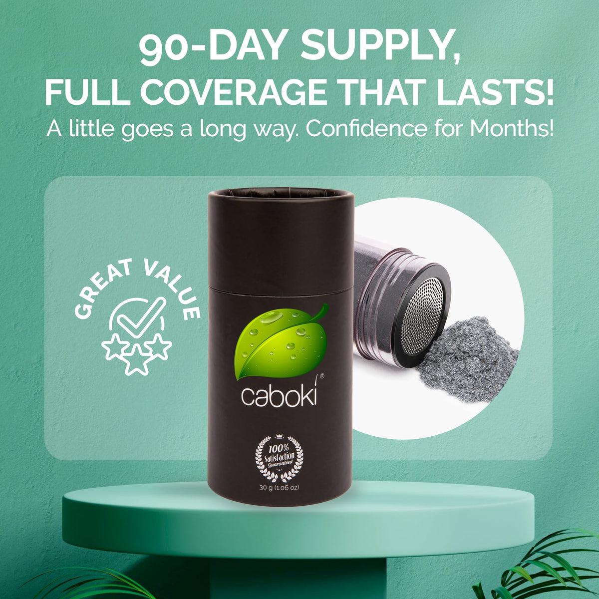 Caboki natural plant-based formula from Levant cotton for gentle hair fibers.