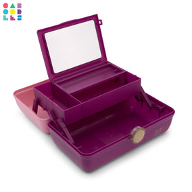 Caboodles On-The-Go Girl makeup box built-in mirror for quick touch ups on the go.
