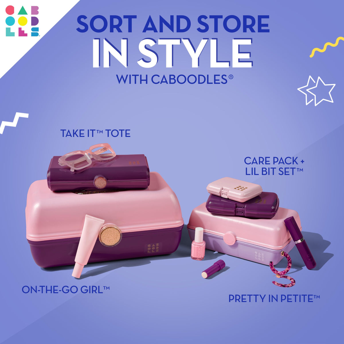 Caboodles On-The-Go Girl makeup box built-in mirror enables quick on-the-go touch-ups.