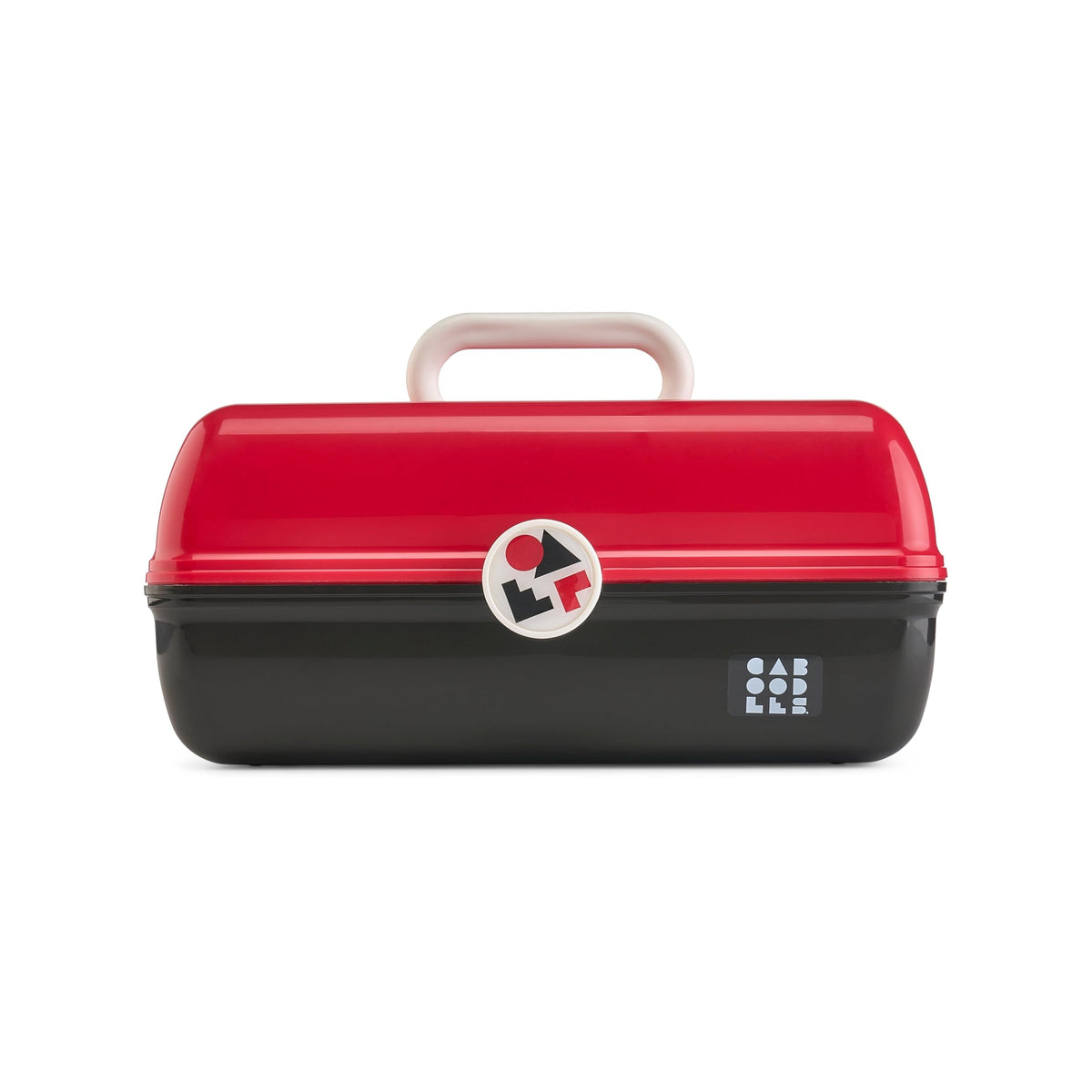 Caboodles On-The-Go Girl makeup case front view highlighting sturdy build and travel-ready retro design.