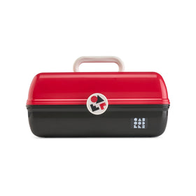 Caboodles On-The-Go Girl makeup case front view highlighting sturdy build and travel-ready retro design.