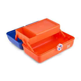 Inside view of Caboodles On-The-Go Girl case showing the top tray and bottom storage.