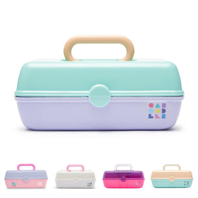 Caboodles Pretty in Petite makeup box in seafoam lavender for travel storage