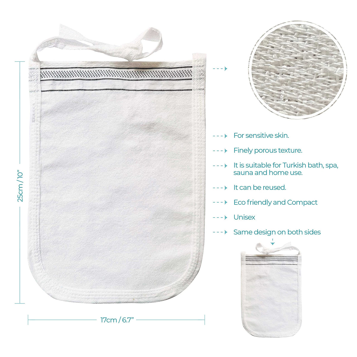 Cacala bath hammam scrub glove shown in use.