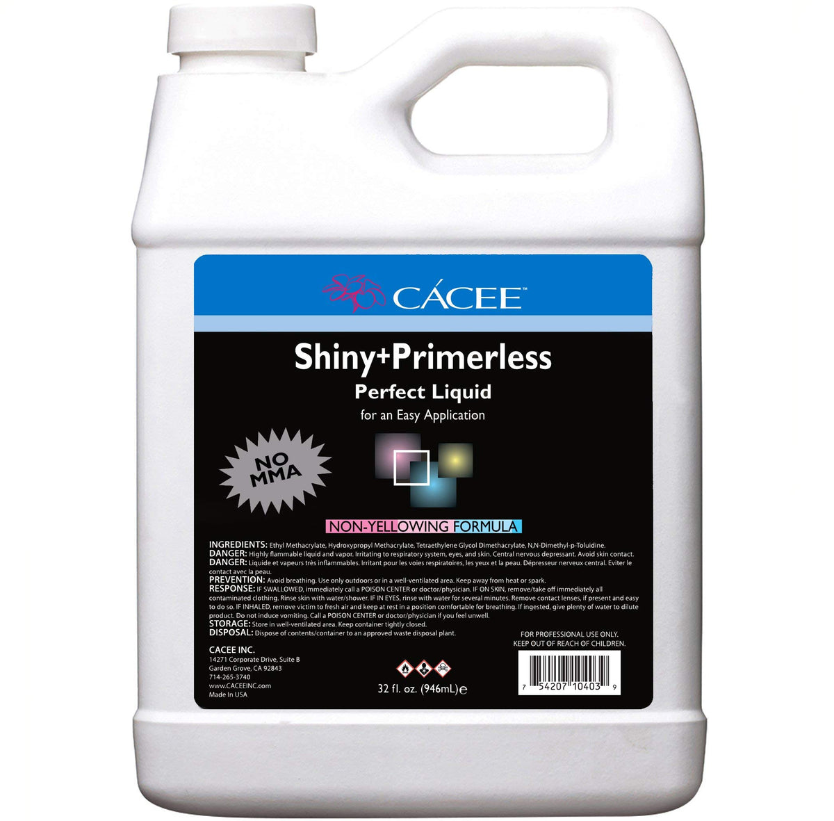 Cacee primerless acrylic liquid bottle showing a professional formula for smooth application