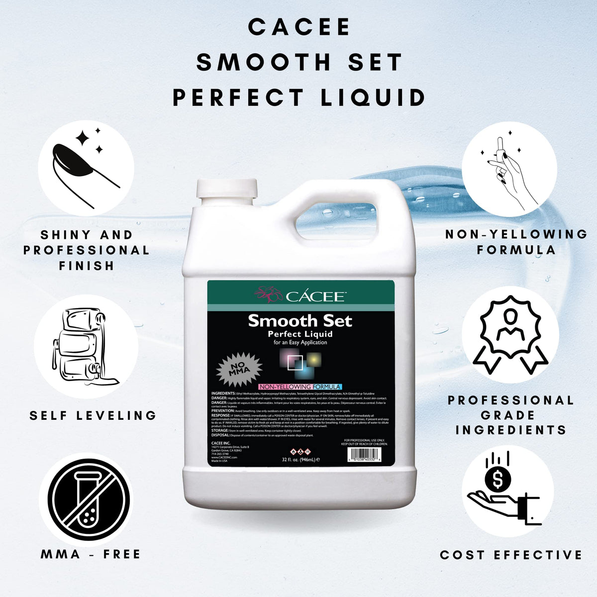 Cacee Smooth Set Perfect bottle on table demonstrating easy-to-use acrylic system.