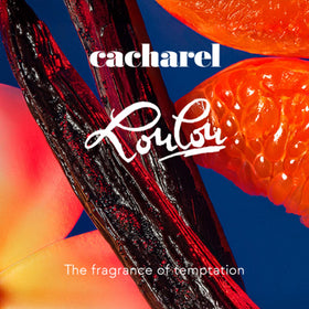Cacharel Lou Lou fragrance note visual emphasizes mandarin, tiare and vanilla balance.