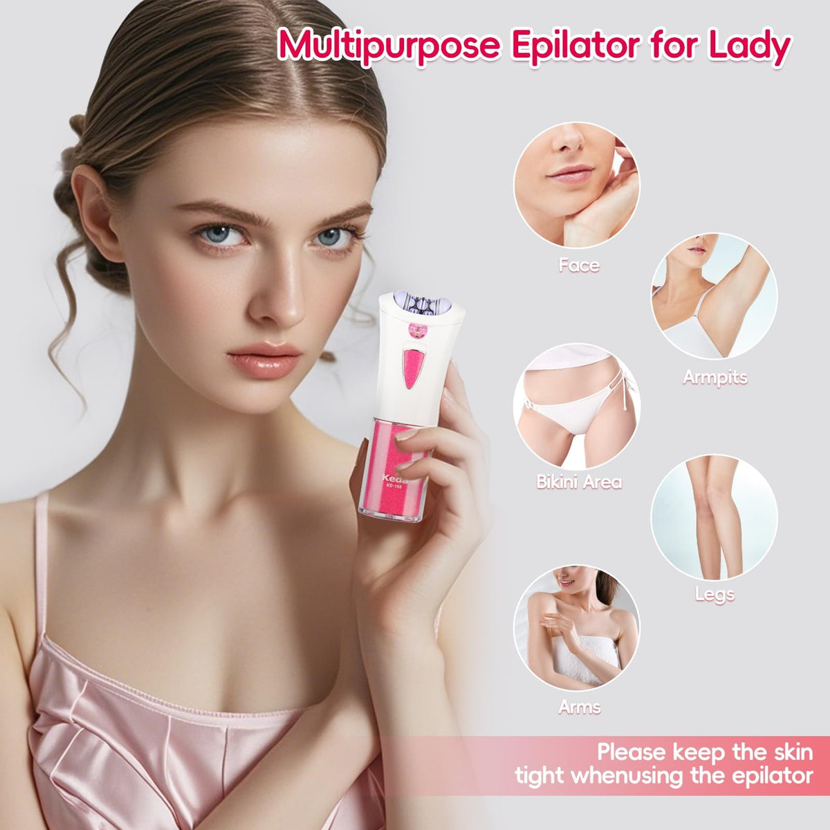 CACHIL epilator with LED light for precise hair removal on fine strands.