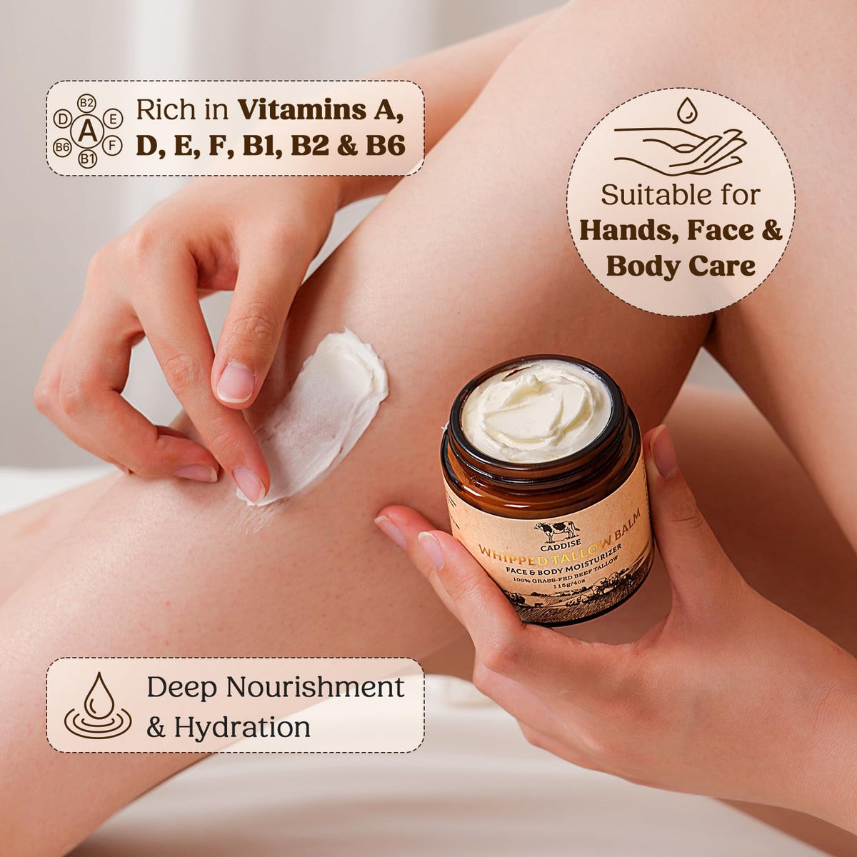 CADDISE formula with jojoba oil and plant squalane, smooth hydration.
