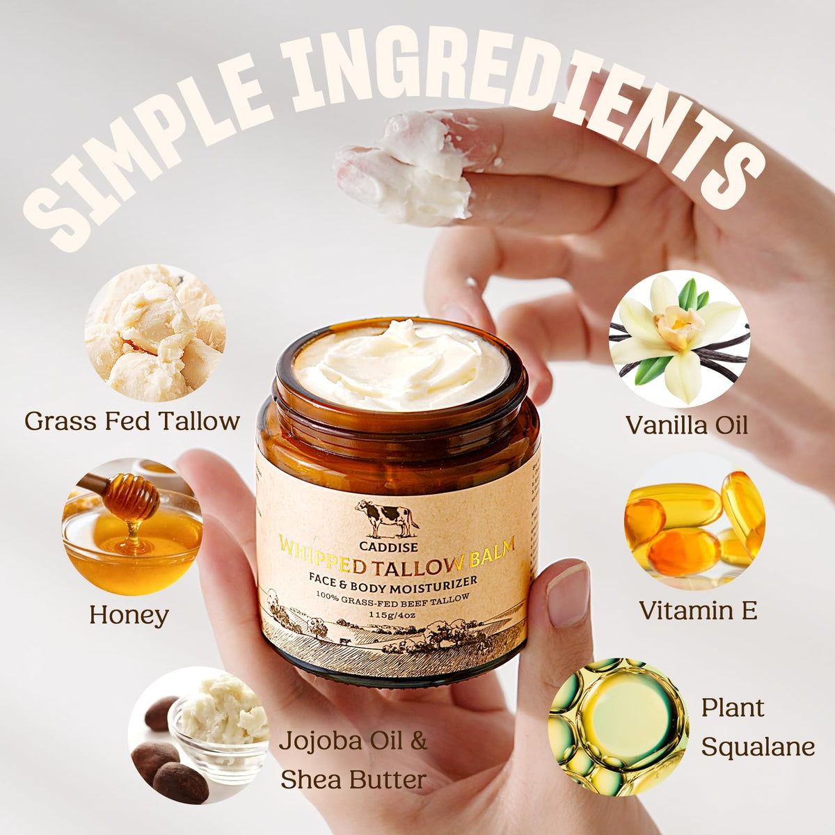 CADDISE beeswax honey ingredients close-up, nourishing formula for daily skincare.