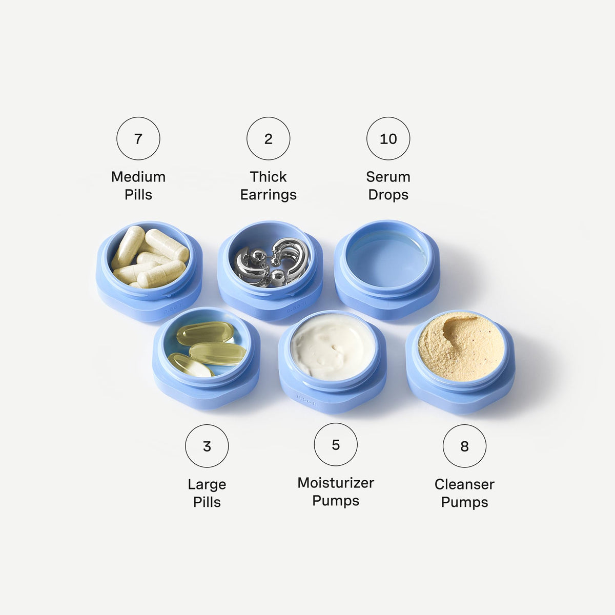Cadence capsules featuring magnetic tiles allow quick size swaps on the go.