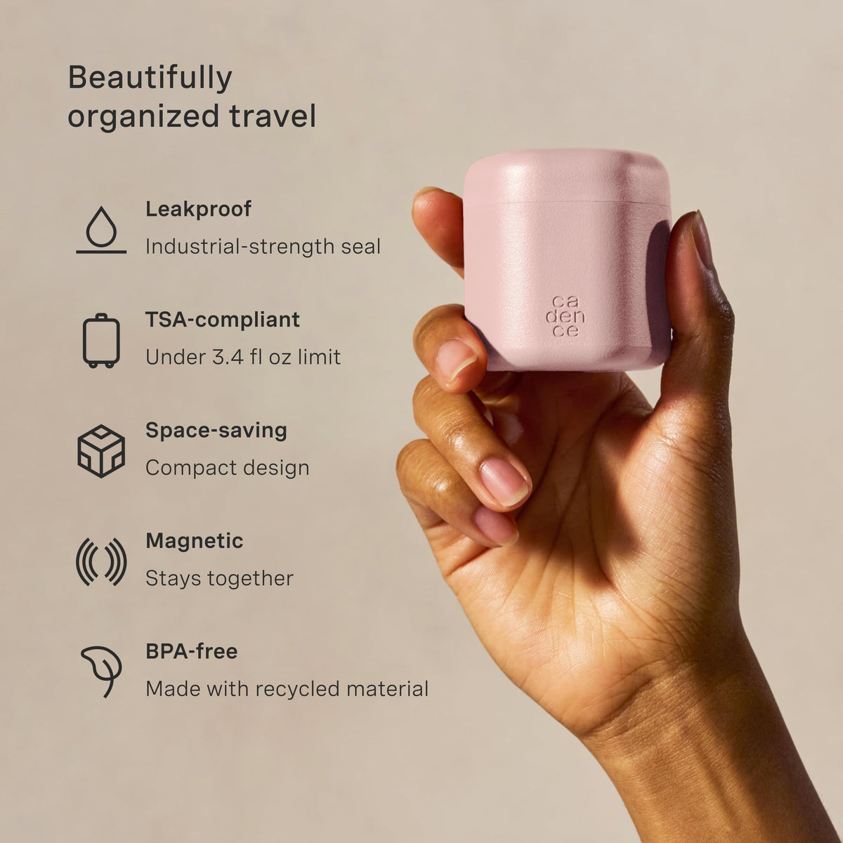 Cadence magnetic containers connect vertically or horizontally for versatile packing