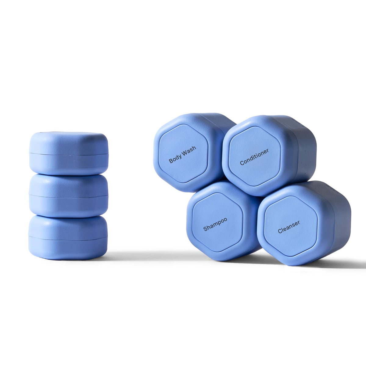 Cadence travel containers with magnetic lids keep liquids secure during flights