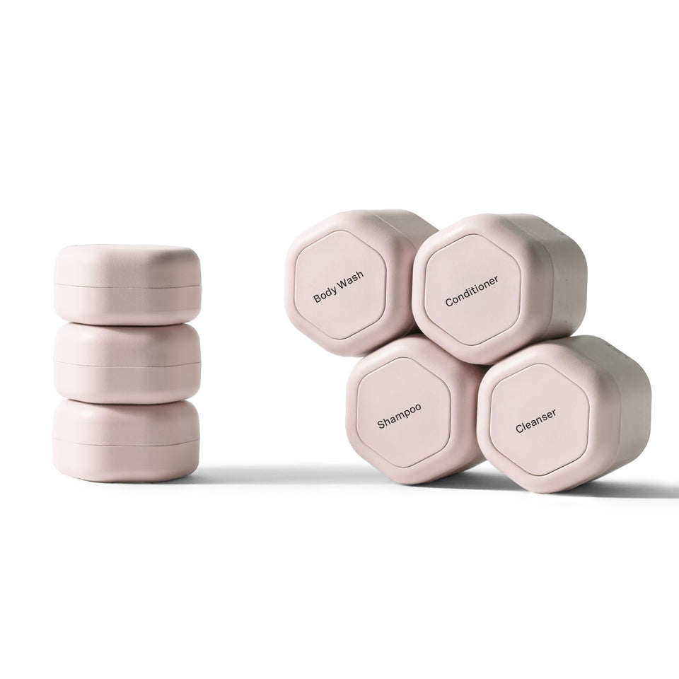 Cadence Petal travel capsules set keeps toiletries neatly organized for daily routines.