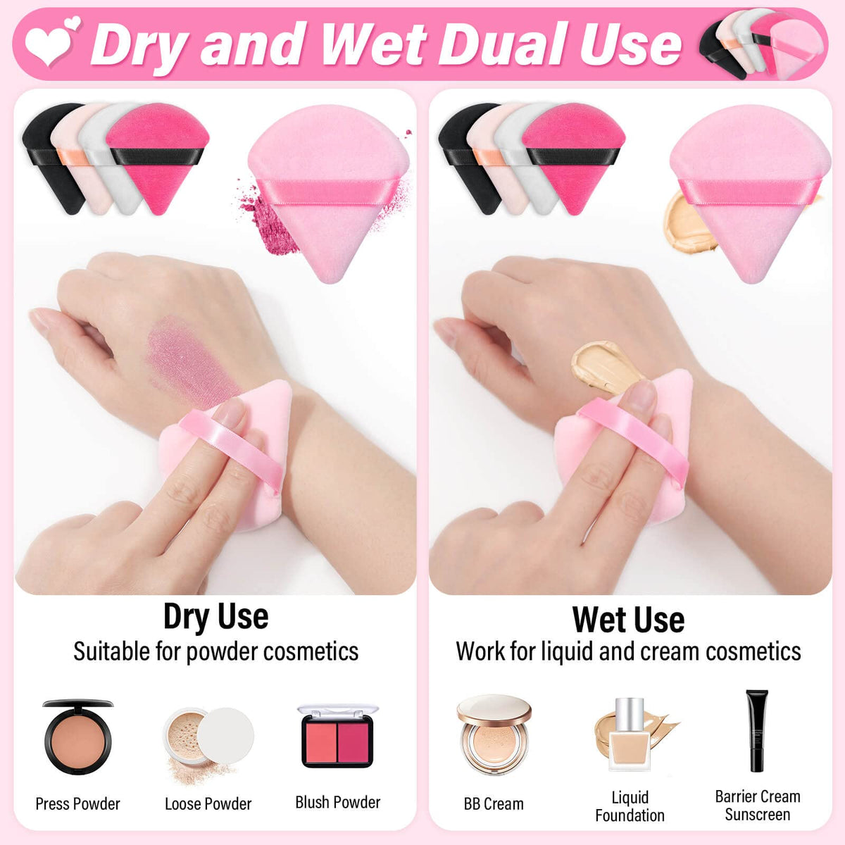 Caffox beige triangle powder puff blending for natural-looking finish