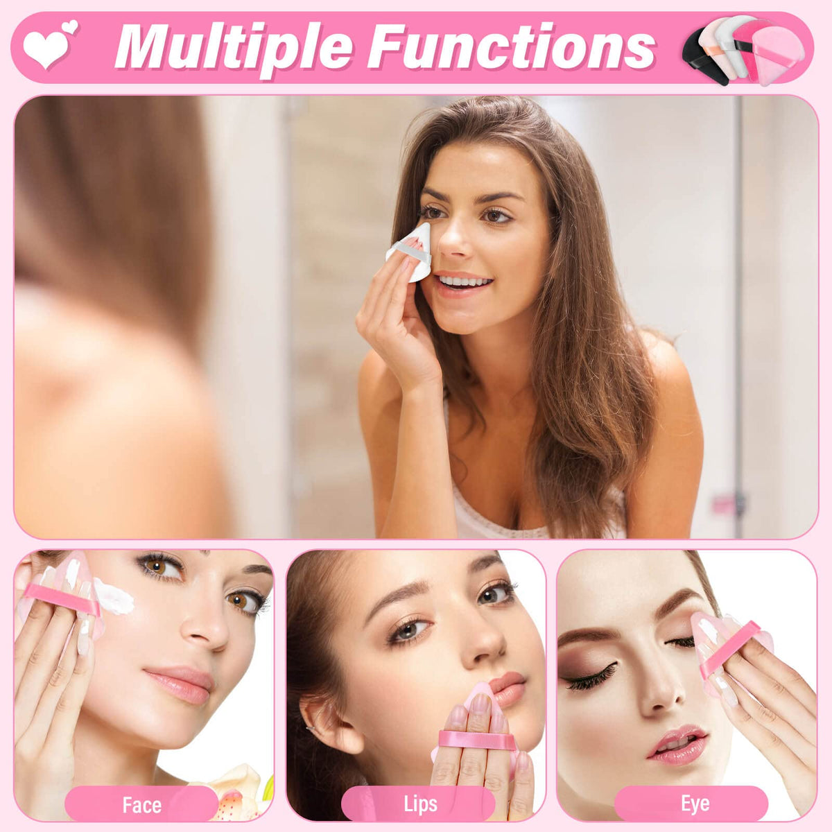 Caffox multi-color triangle powder puff pack for easy color-coding